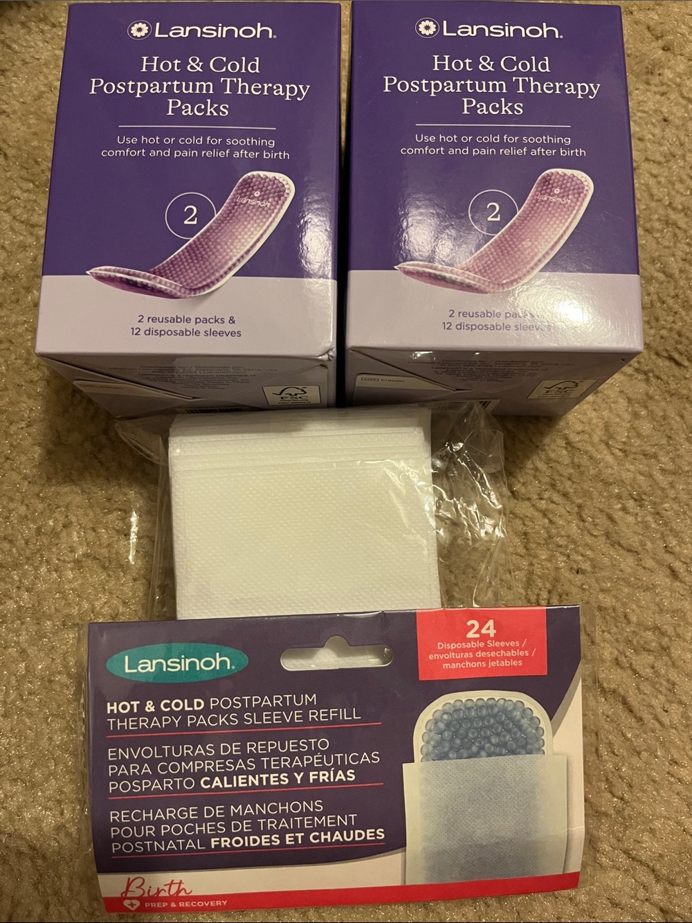 Lansinoh Purple Hot & Cold Postpartum Therapy Packs with Refill Sleeves